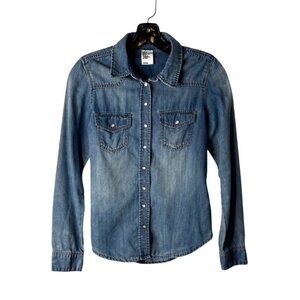 H&M &Denim Women's Classic Western Denim Snap Down Long Sleeve Shirt Size 2
